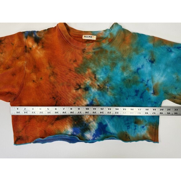 NEEMA California Sweatshirt Womens Small Cropped Tie Dye Orange Blue Pullover - Picture 8 of 11